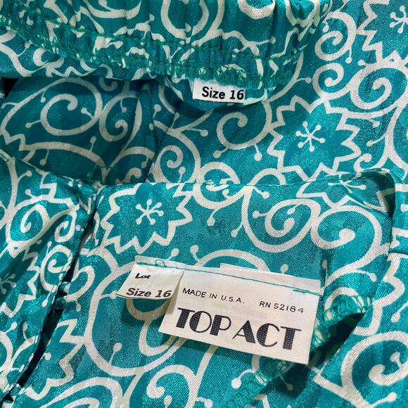 Vintage 90s Top Act Teal Satin Patterned Pleated Skirt Set - Size 16 - Picture 7 of 9